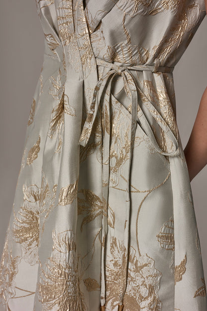 FLORAL-JACQUARD MIDI WRAP DRESS - Turin/Tuscan Grey