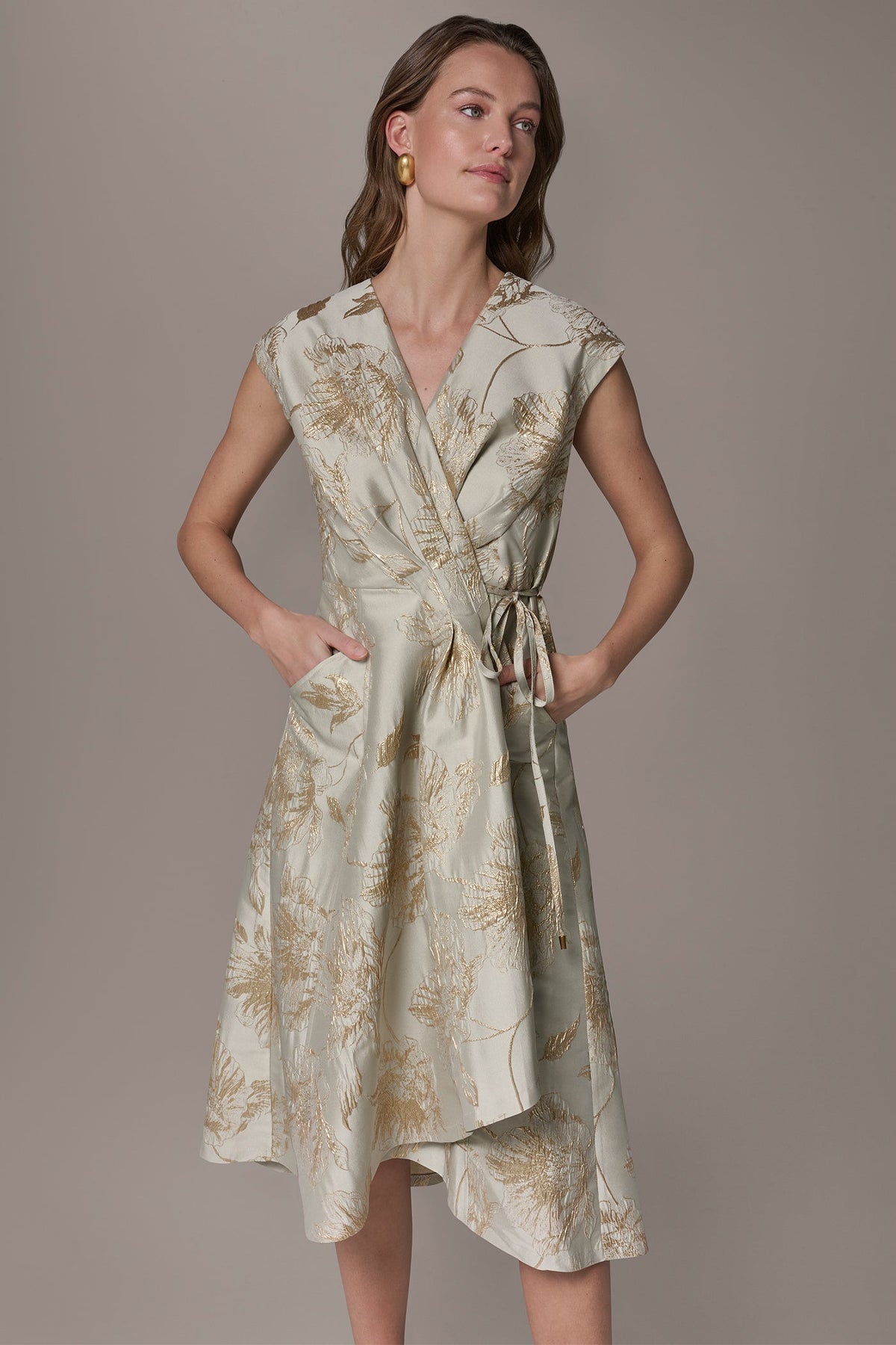 FLORAL-JACQUARD MIDI WRAP DRESS - Turin/Tuscan Grey