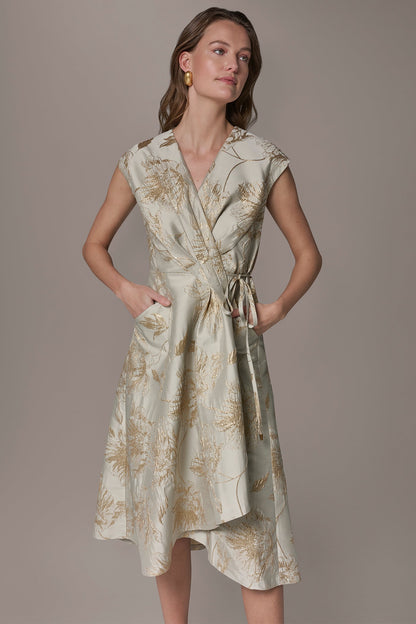 FLORAL-JACQUARD MIDI WRAP DRESS - Turin/Tuscan Grey