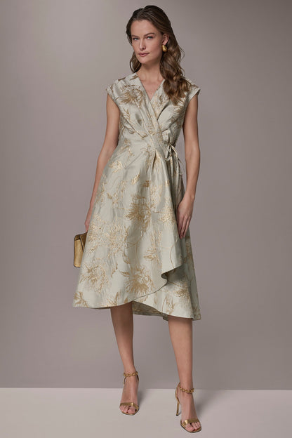 FLORAL-JACQUARD MIDI WRAP DRESS - Turin/Tuscan Grey