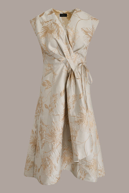 FLORAL-JACQUARD MIDI WRAP DRESS - Turin/Tuscan Grey