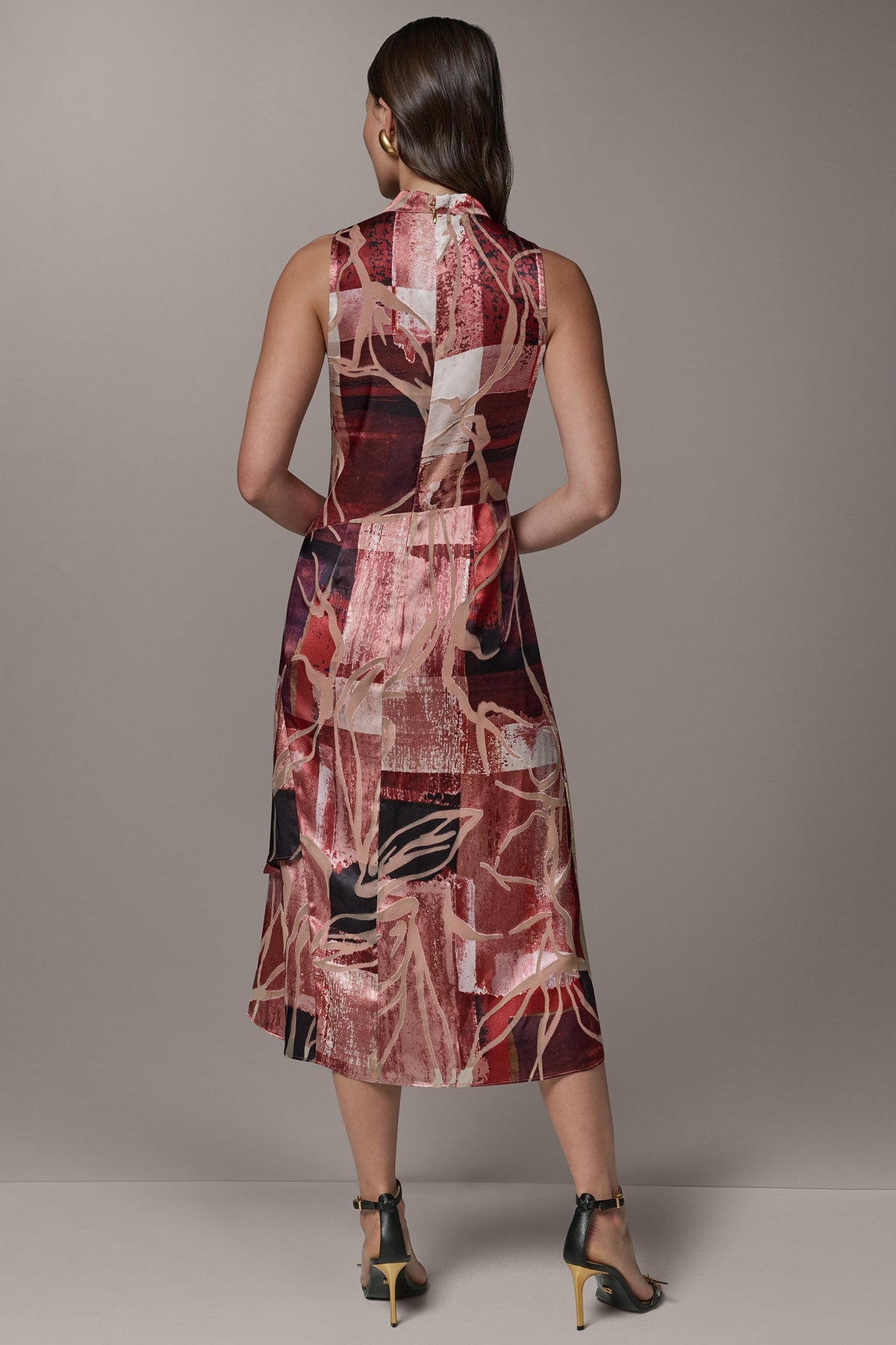 SLEEVELESS COWL NECK MIDI A-LINE DRESS - Burnout Multi