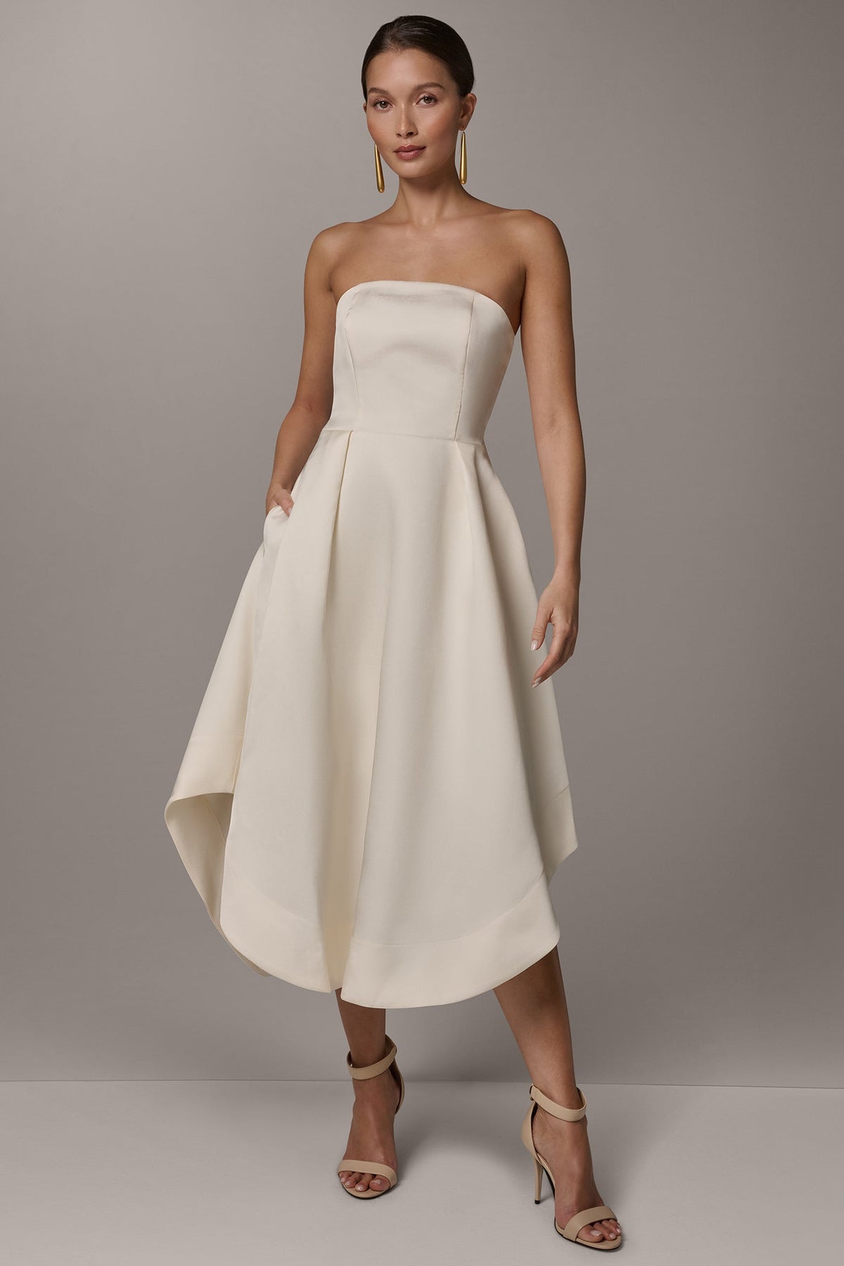 MIKADO STRAPLESS MIDI GOWN - Cream