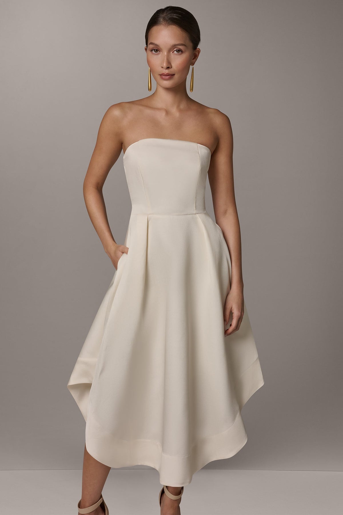 MIKADO STRAPLESS MIDI GOWN - Cream