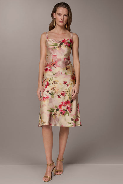 CHARMEUSE FLORAL MIDI SLIP DRESS - Eggshell Multi