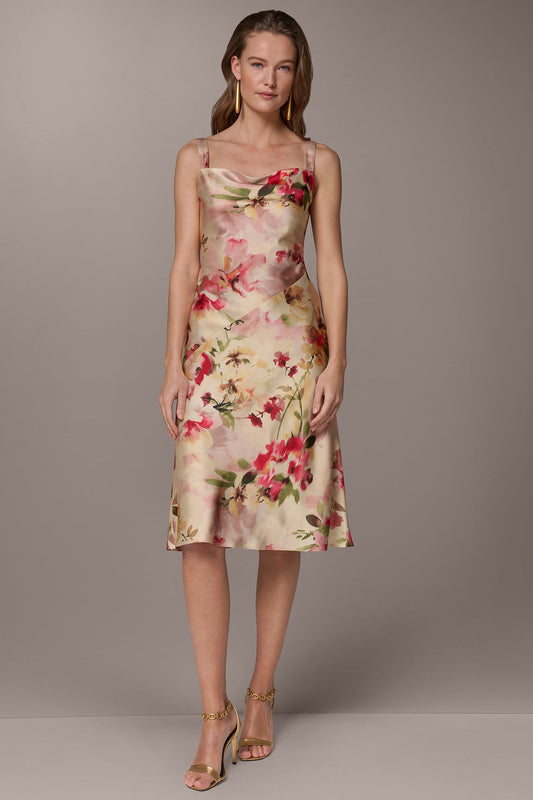CHARMEUSE FLORAL MIDI SLIP DRESS - Eggshell Multi