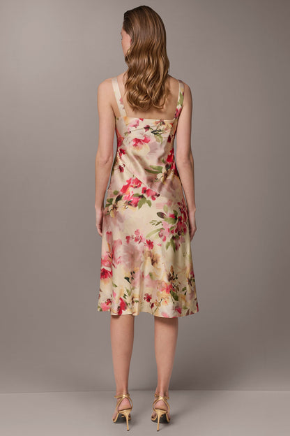 CHARMEUSE FLORAL MIDI SLIP DRESS - Eggshell Multi