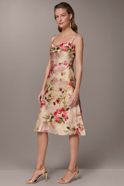 CHARMEUSE FLORAL MIDI SLIP DRESS - Eggshell Multi