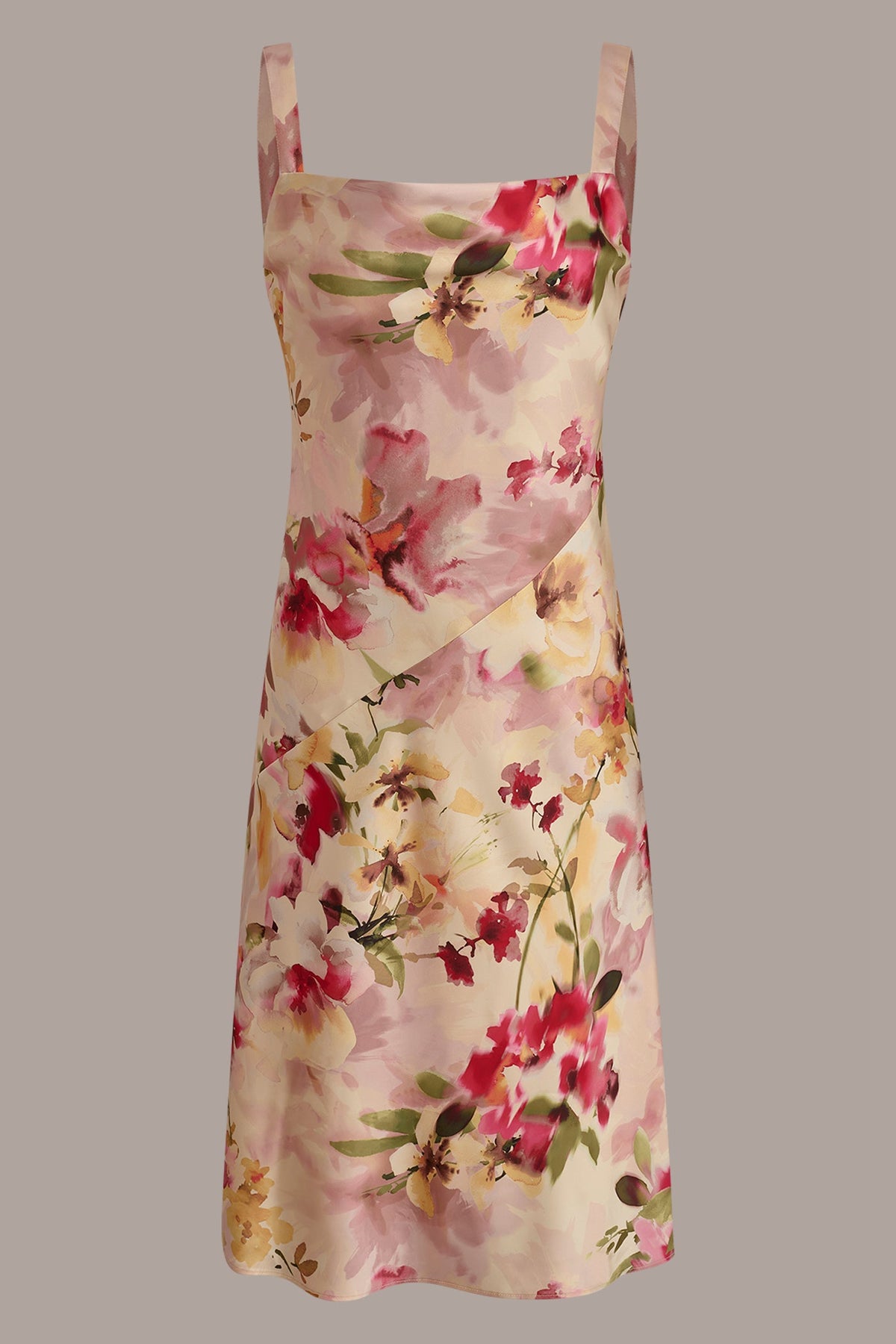 CHARMEUSE FLORAL MIDI SLIP DRESS - Eggshell Multi