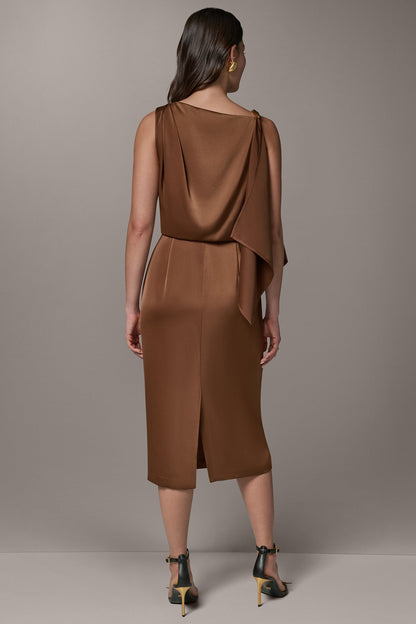 SLEEVELESS ASYMMETRIC MIDI DRESS - Russet