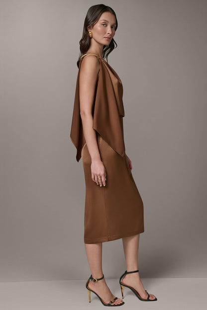 SLEEVELESS ASYMMETRIC MIDI DRESS - Russet