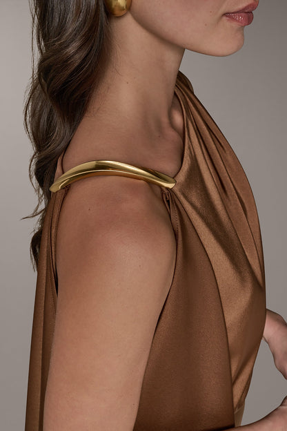SLEEVELESS ASYMMETRIC MIDI DRESS - Russet