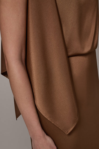 SLEEVELESS ASYMMETRIC MIDI DRESS - Russet