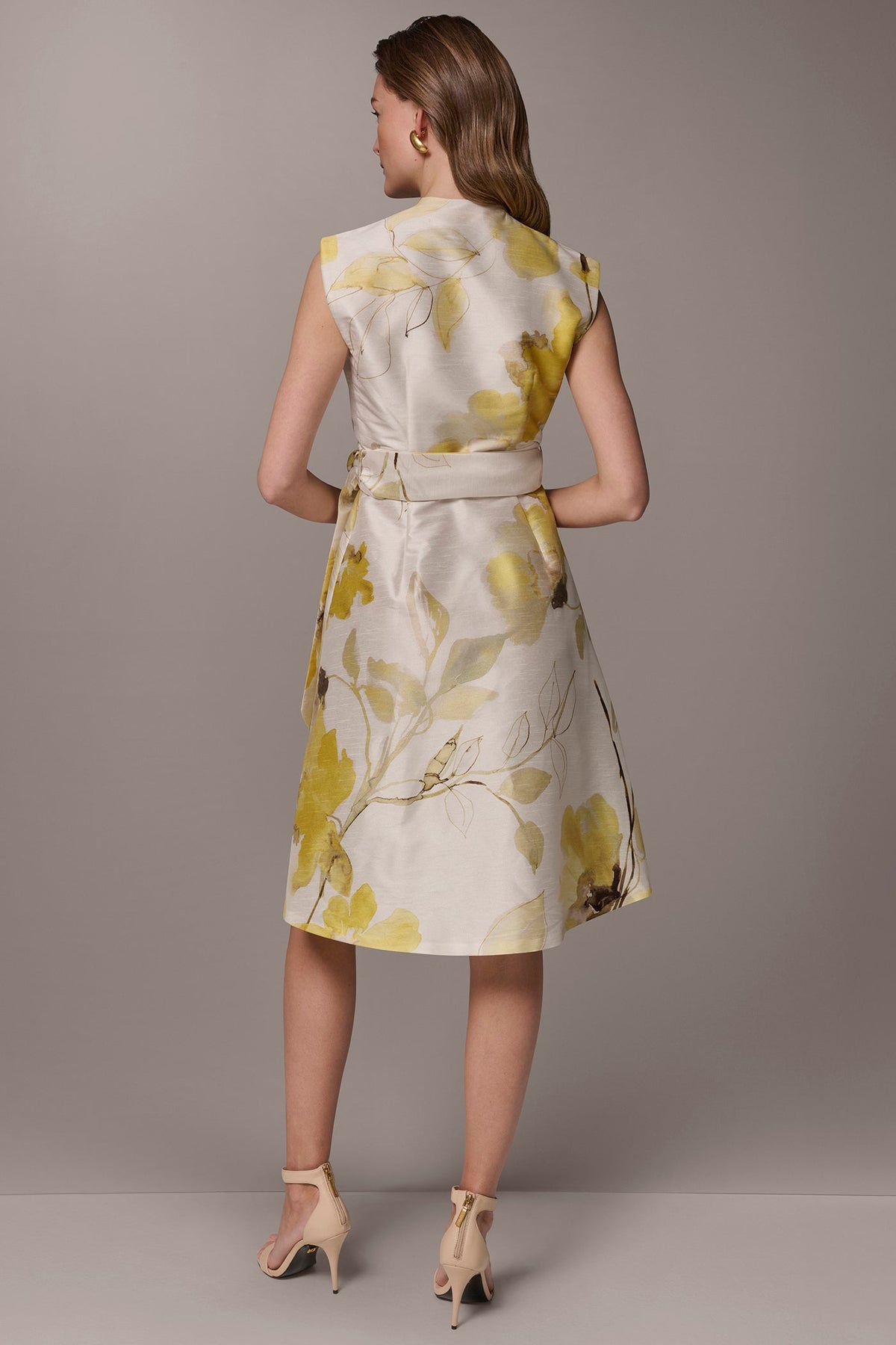 FLORAL JACQUARD WRAP-EFFECT MIDI DRESS - Limoncello Multi