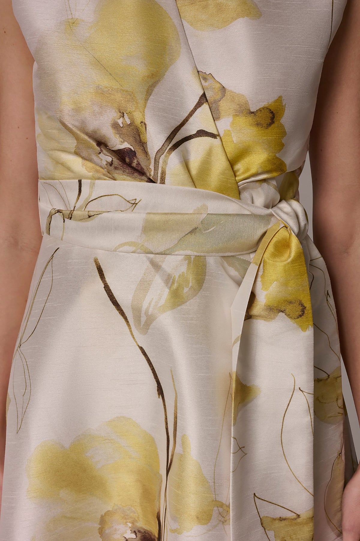 FLORAL JACQUARD WRAP-EFFECT MIDI DRESS - Limoncello Multi