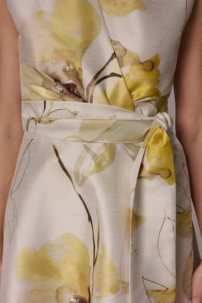 FLORAL JACQUARD WRAP-EFFECT MIDI DRESS - Limoncello Multi