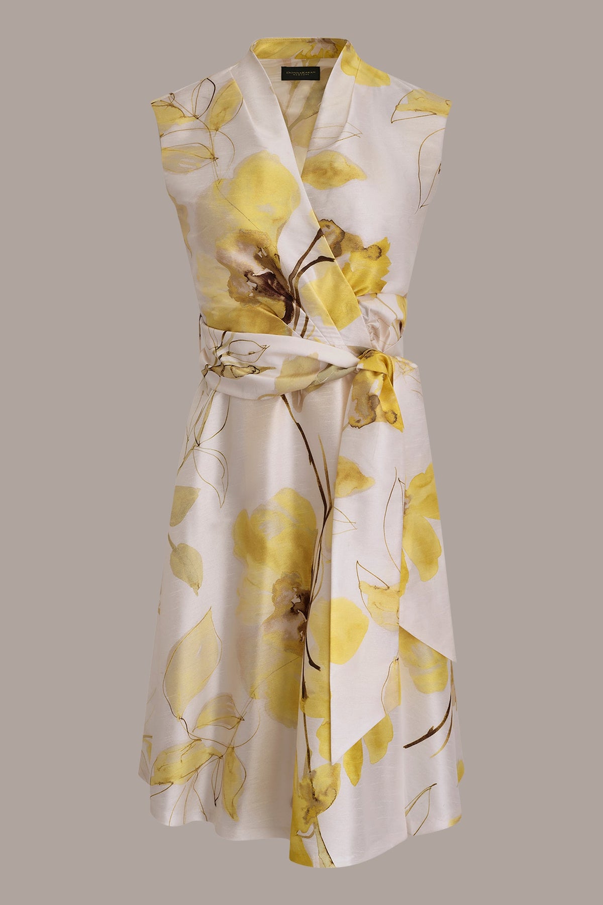 FLORAL JACQUARD WRAP-EFFECT MIDI DRESS - Limoncello Multi
