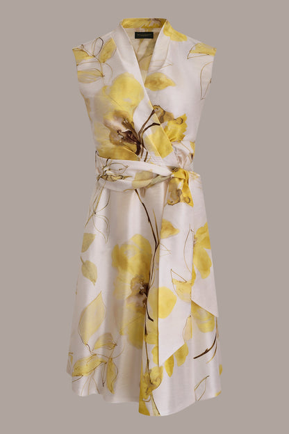 FLORAL JACQUARD WRAP-EFFECT MIDI DRESS - Limoncello Multi