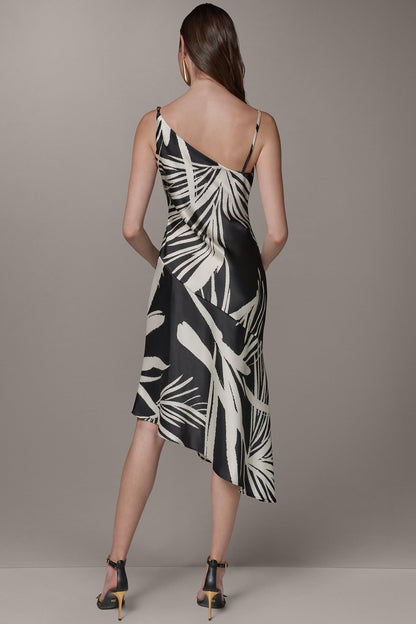 ASYMMETRIC MIDI SLIP DRESS - Black Cream