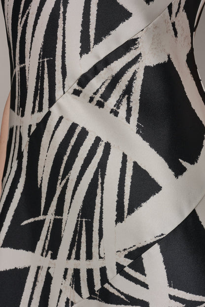 ASYMMETRIC MIDI SLIP DRESS - Black Cream