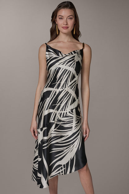 ASYMMETRIC MIDI SLIP DRESS - Black Cream