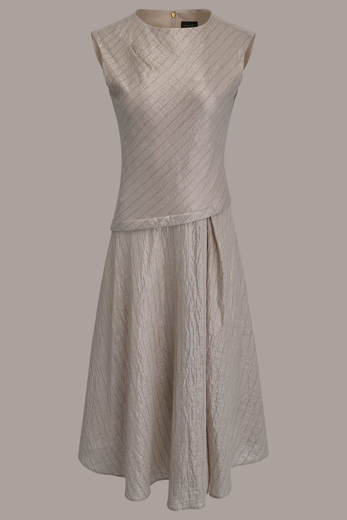 CAP SLEEVE ASYMMETRIC MIDI FIT AND FLARE DRESS - Sisal/Canyon