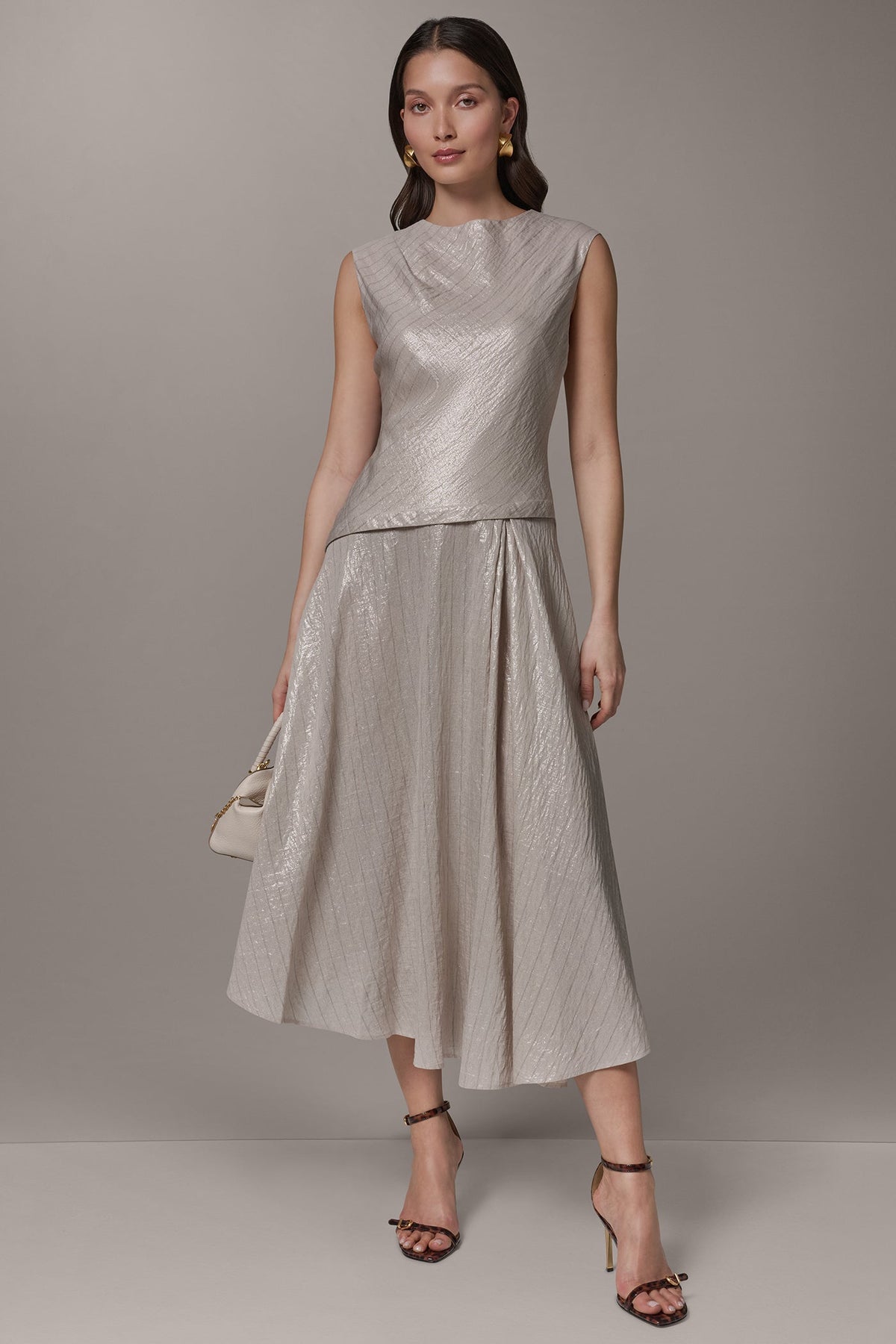 CAP SLEEVE ASYMMETRIC MIDI FIT AND FLARE DRESS - Sisal/Canyon