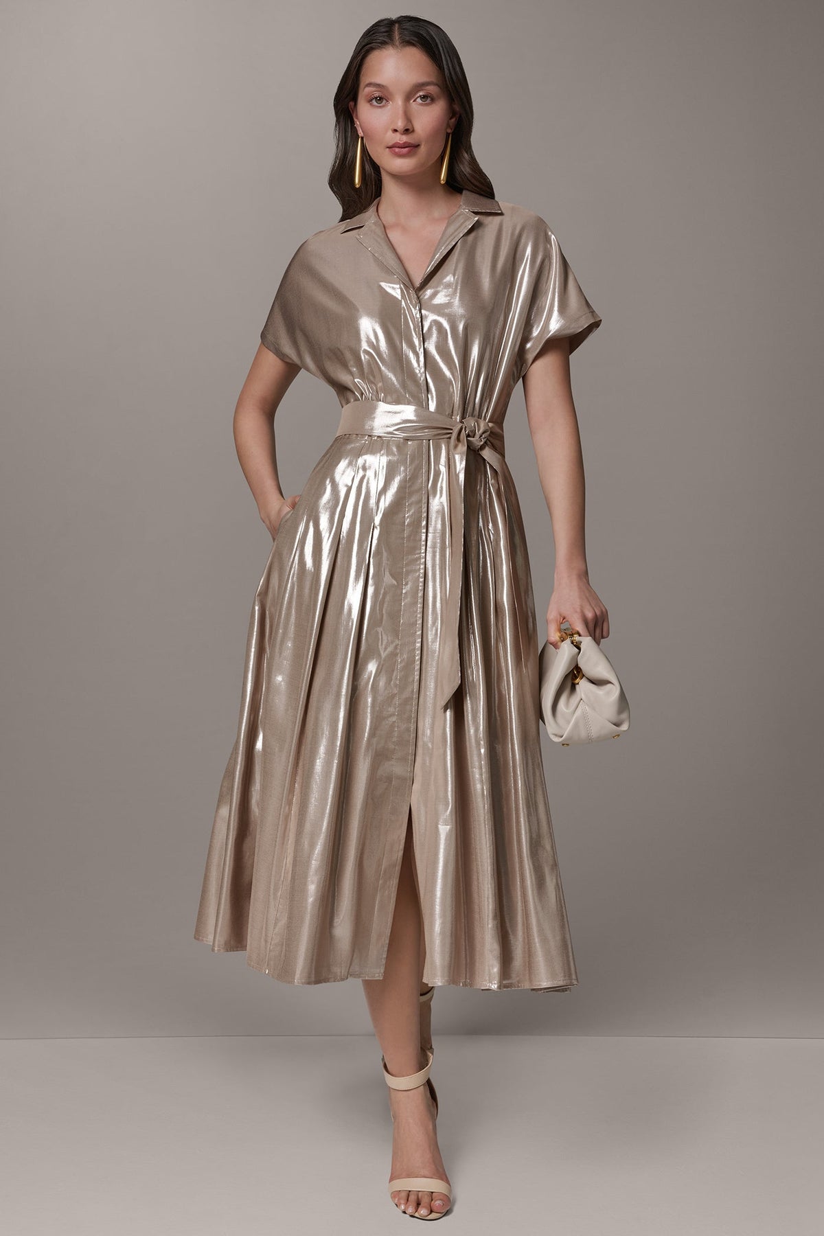 SHORT SLEEVE MIDI SHIRT DRESS - SNOW PETAL/SILVER