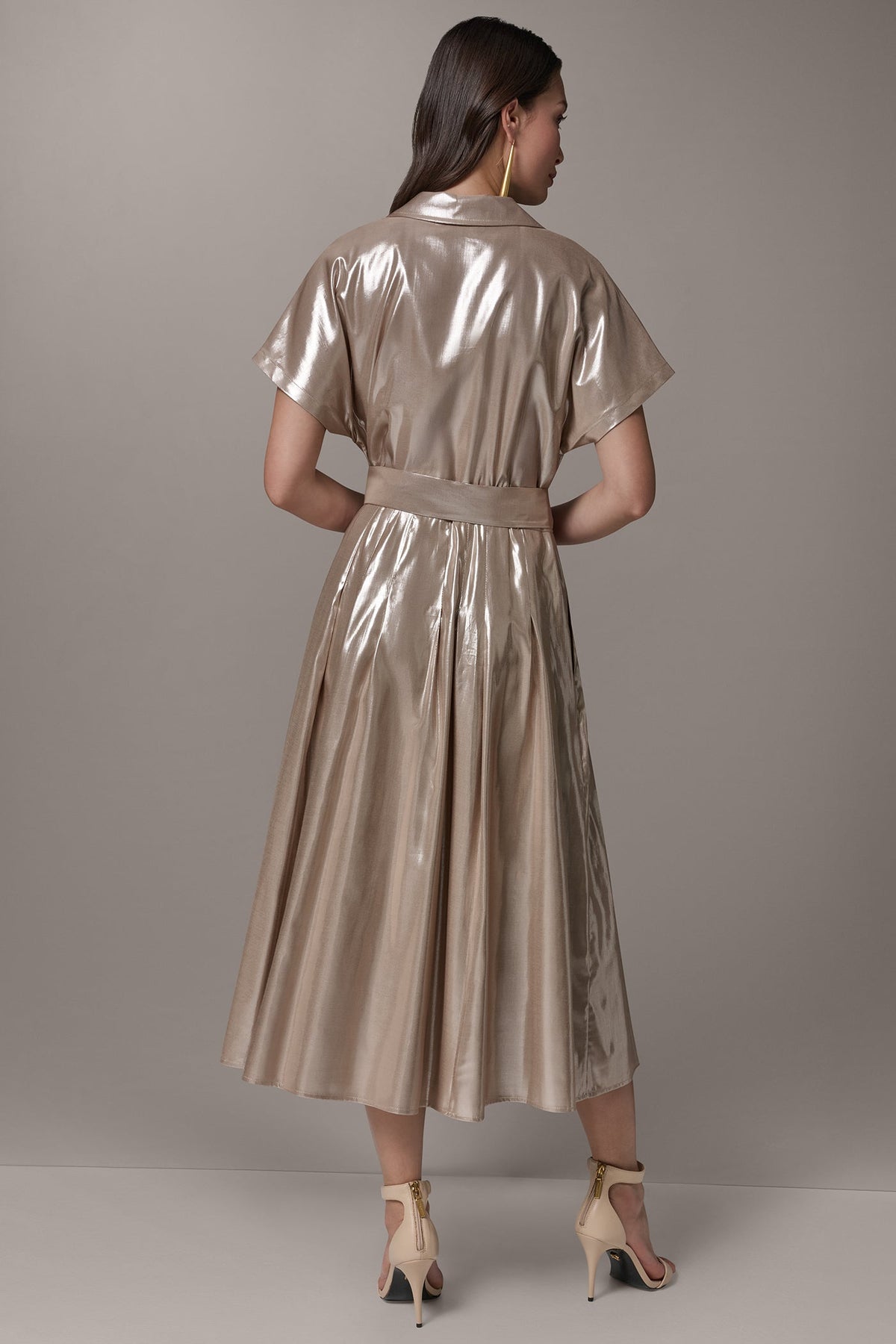 SHORT SLEEVE MIDI SHIRT DRESS - SNOW PETAL/SILVER