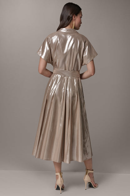 SHORT SLEEVE MIDI SHIRT DRESS - SNOW PETAL/SILVER