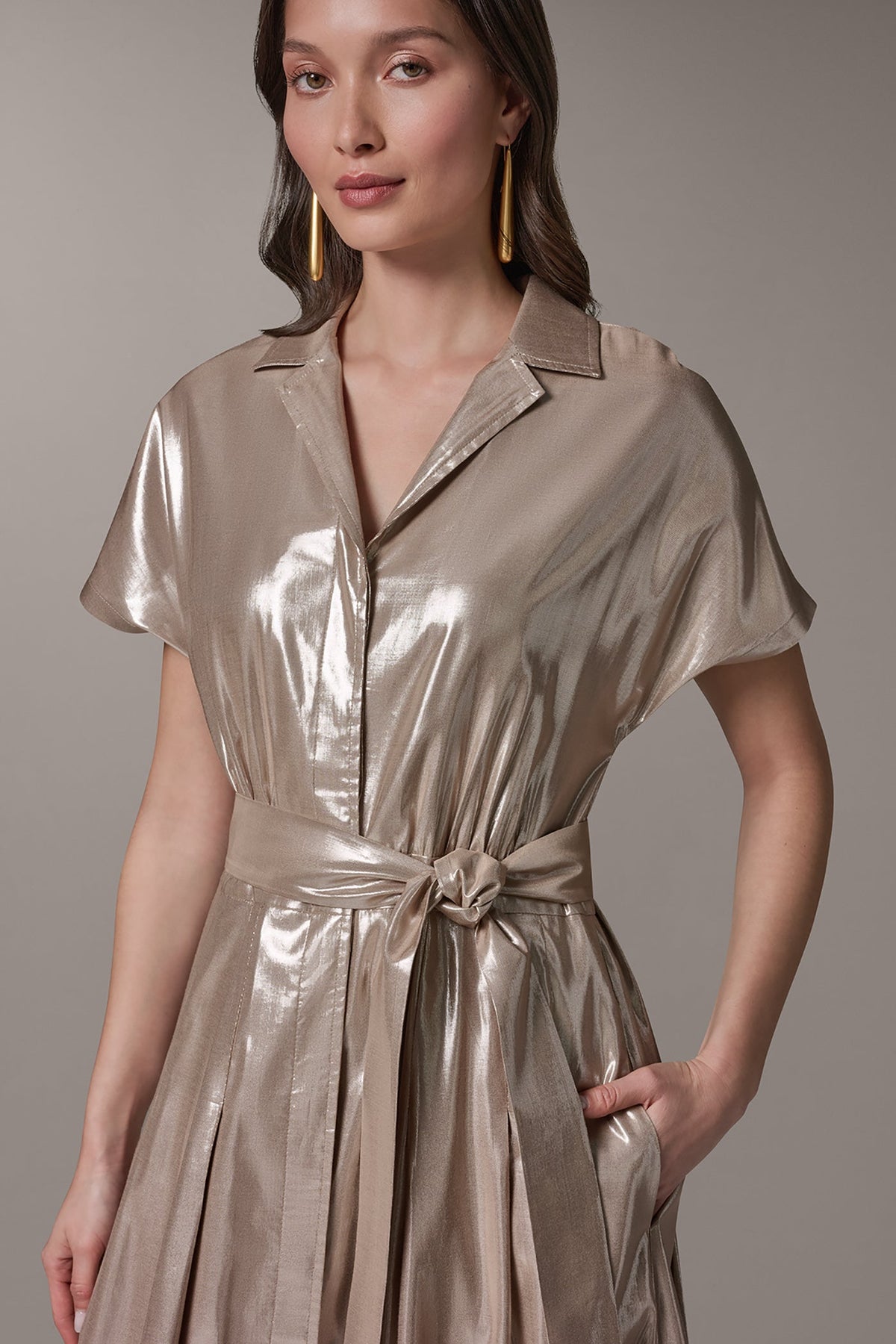 SHORT SLEEVE MIDI SHIRT DRESS - SNOW PETAL/SILVER