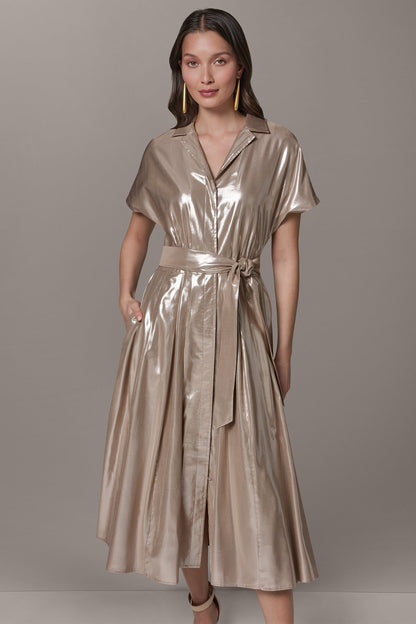SHORT SLEEVE MIDI SHIRT DRESS - SNOW PETAL/SILVER
