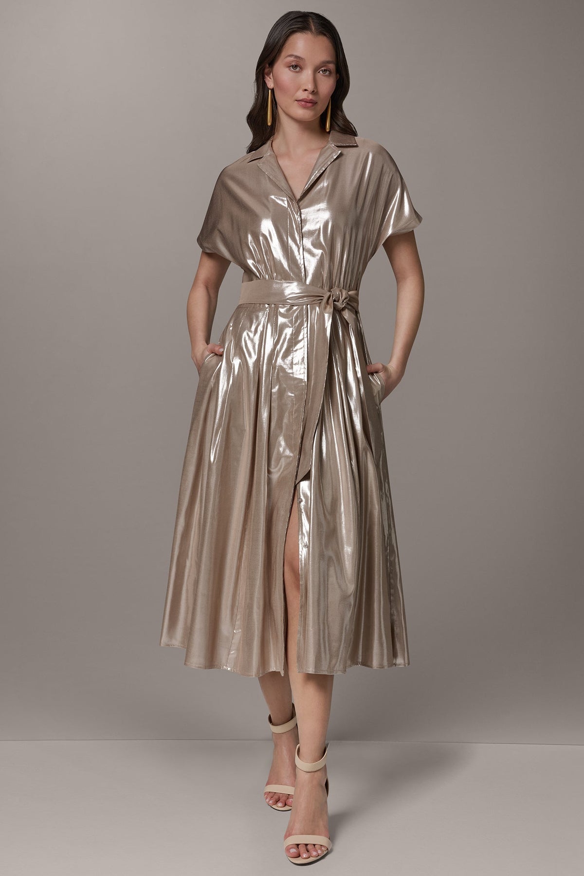 SHORT SLEEVE MIDI SHIRT DRESS - SNOW PETAL/SILVER