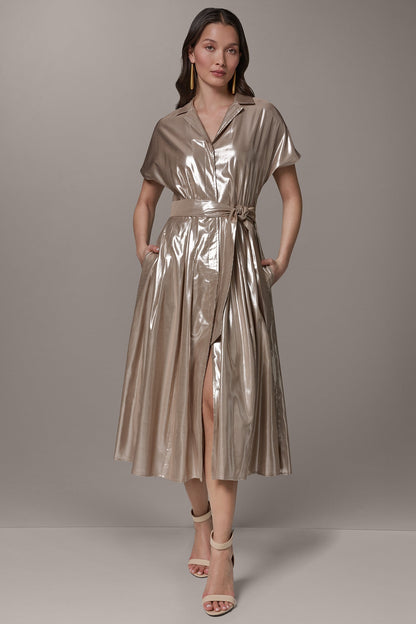 SHORT SLEEVE MIDI SHIRT DRESS - SNOW PETAL/SILVER