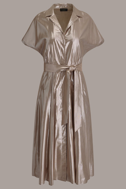 SHORT SLEEVE MIDI SHIRT DRESS - SNOW PETAL/SILVER