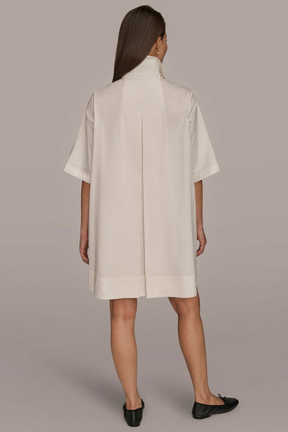 ELBOW-SLEEVE MINI SHIRT DRESS - CREAM