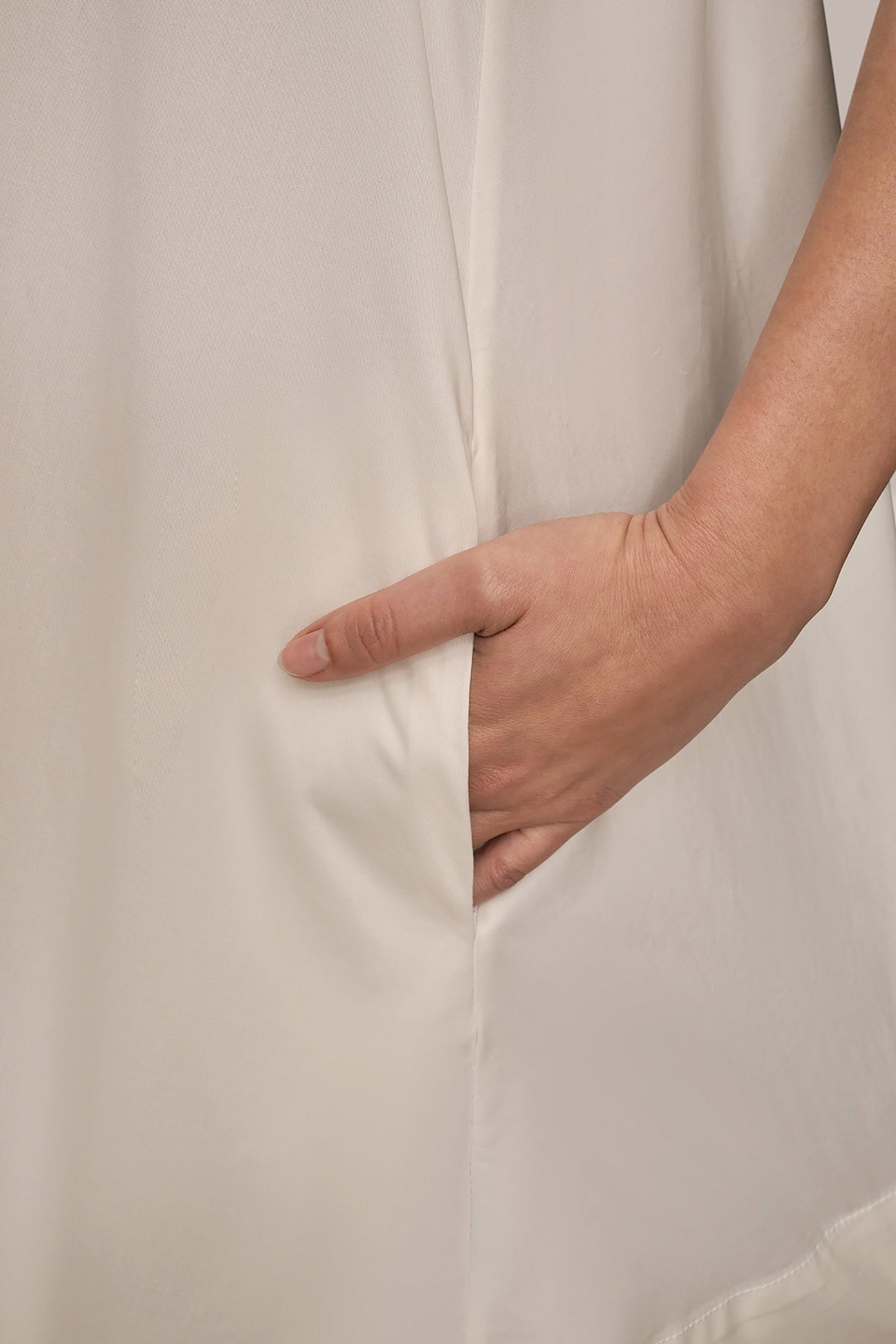 ELBOW-SLEEVE MINI SHIRT DRESS - CREAM