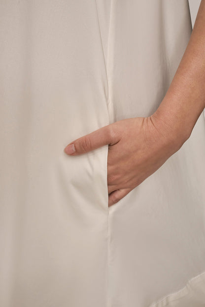 ELBOW-SLEEVE MINI SHIRT DRESS - CREAM