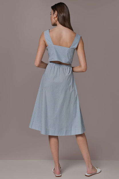 COTTON-POPLIN STRIPE CUTOUT MIDI DRESS - Washed Indigo/White