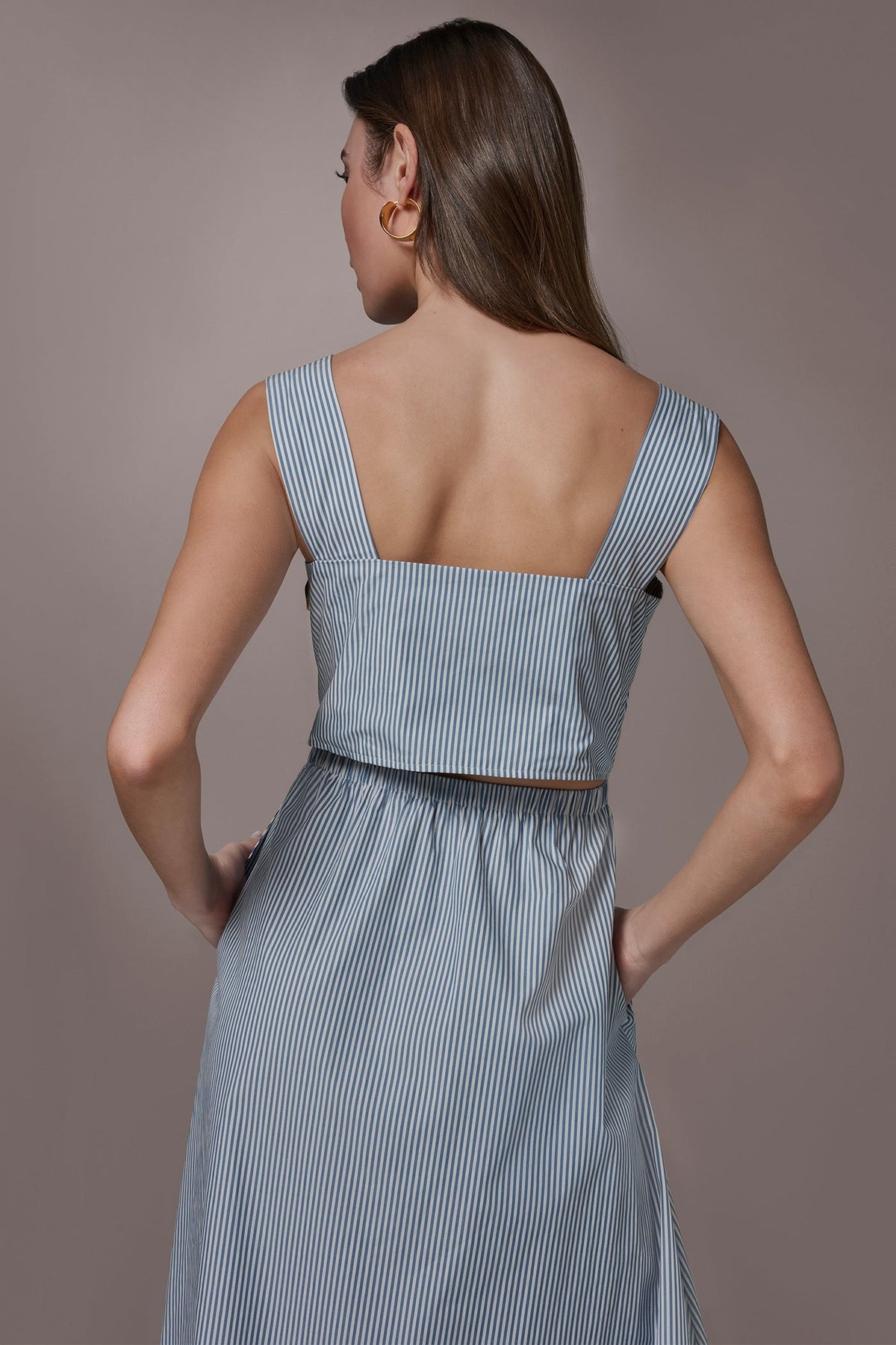 COTTON-POPLIN STRIPE CUTOUT MIDI DRESS - Washed Indigo/White