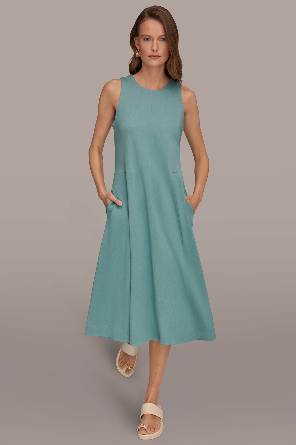 SLEEVELESS MIDI TRAPEZE DRESS - Waterlily