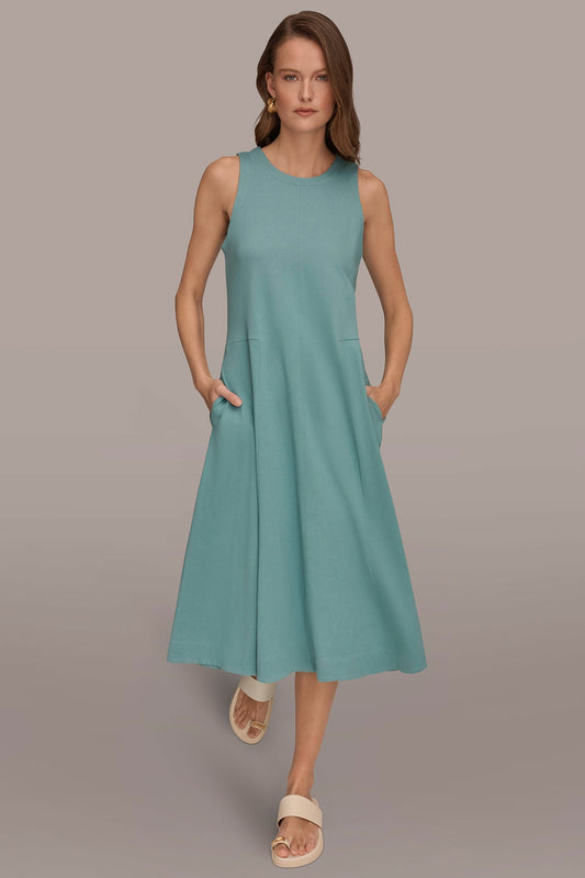 SLEEVELESS MIDI TRAPEZE DRESS - Waterlily