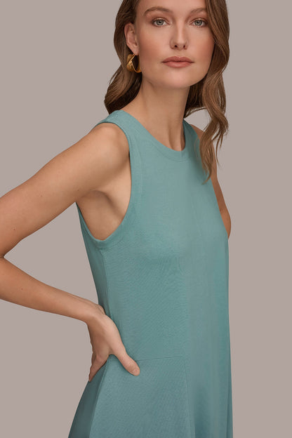 SLEEVELESS MIDI TRAPEZE DRESS - Waterlily