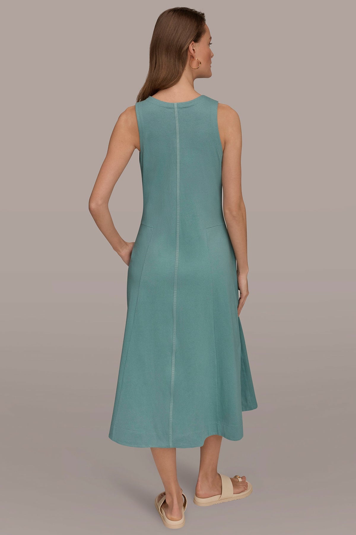 SLEEVELESS MIDI TRAPEZE DRESS - Waterlily