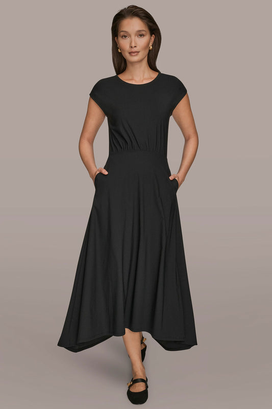 THE MODERN TRAVEL MIDI FIT AND FLARE DRESS - Black
