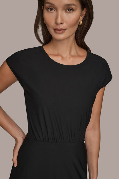 THE MODERN TRAVEL MIDI FIT AND FLARE DRESS - Black