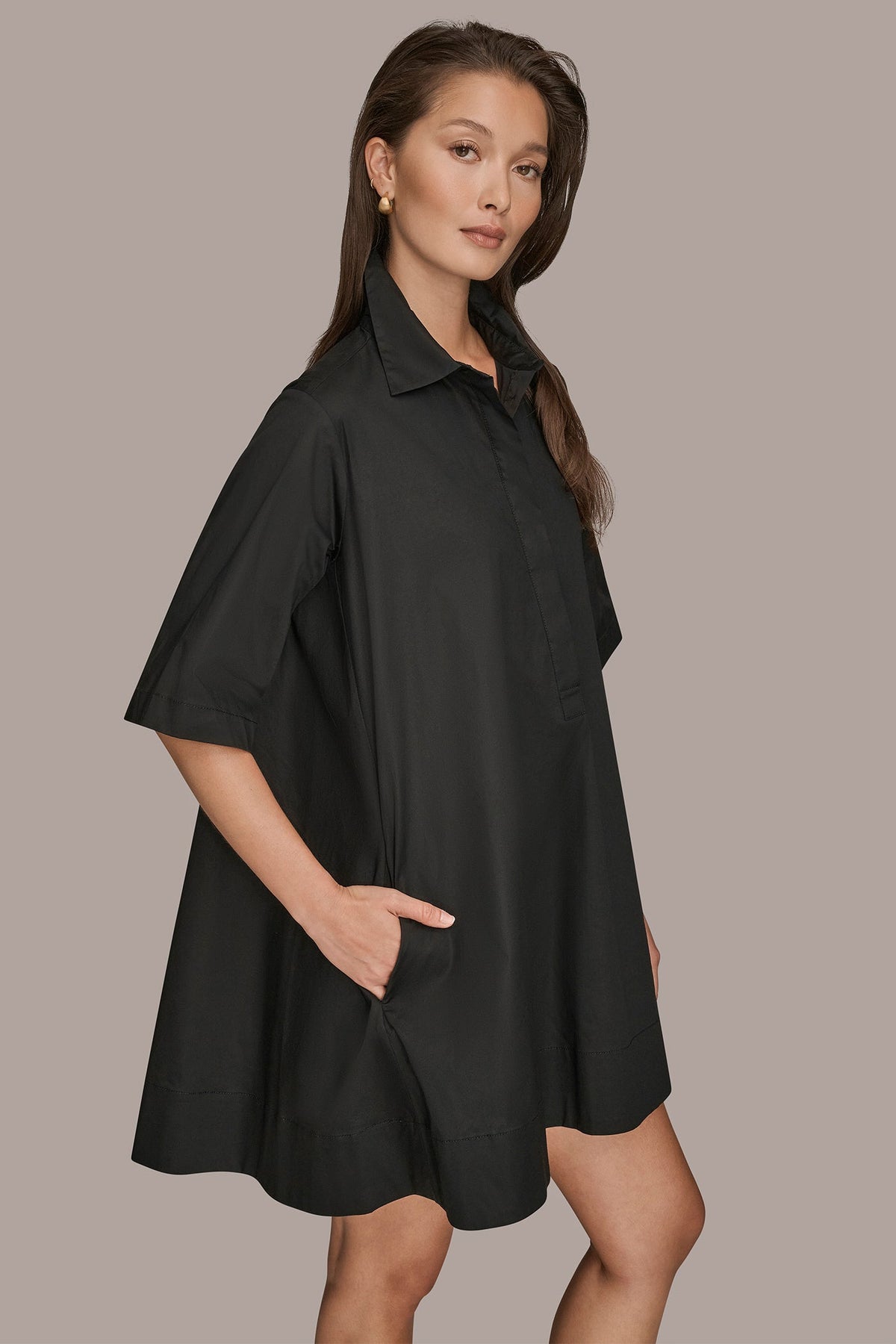 ELBOW-SLEEVE DRESS - Black