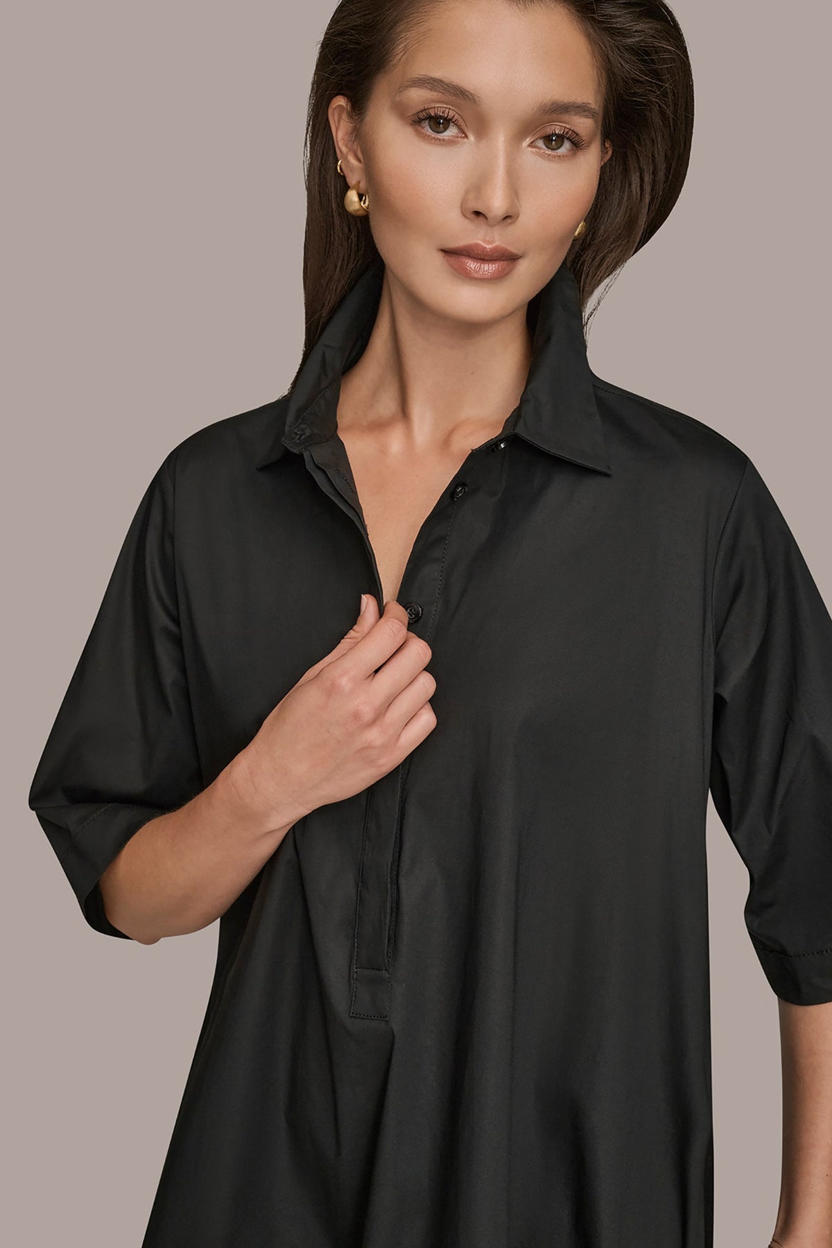 ELBOW-SLEEVE DRESS - Black