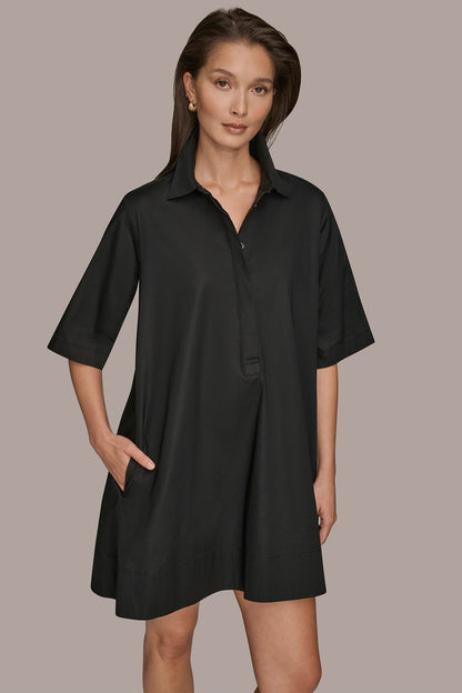 ELBOW-SLEEVE DRESS - Black