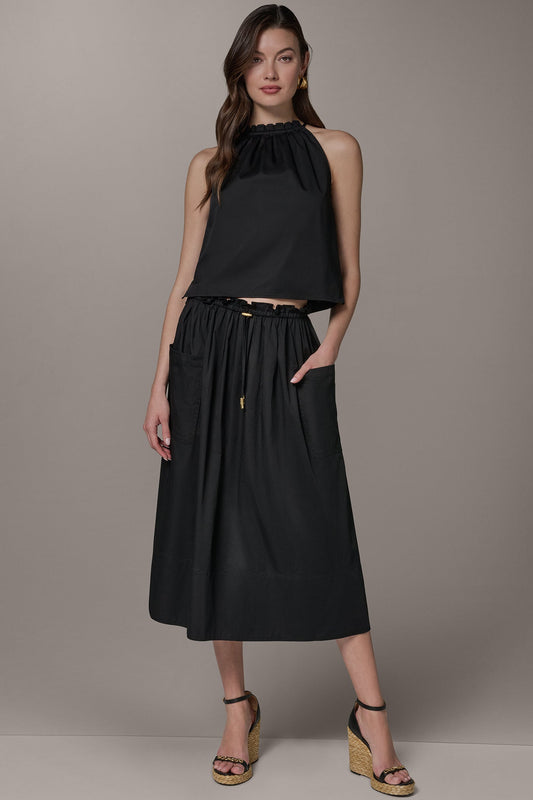 TWO-PIECE HALTER TOP AND MIDI SKIRT - Black